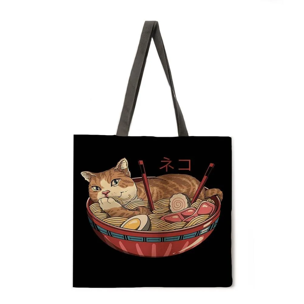 Japanese animal painting ladies casual tote bag ladies shoulder bag foldable shopping bag outdoor beach tote bag tote bag