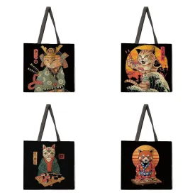 Japanese animal painting ladies casual tote bag ladies shoulder bag foldable shopping bag outdoor beach tote bag tote bag