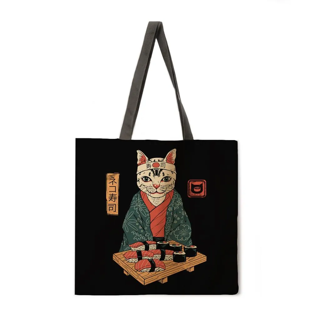 Japanese animal painting ladies casual tote bag ladies shoulder bag foldable shopping bag outdoor beach tote bag tote bag