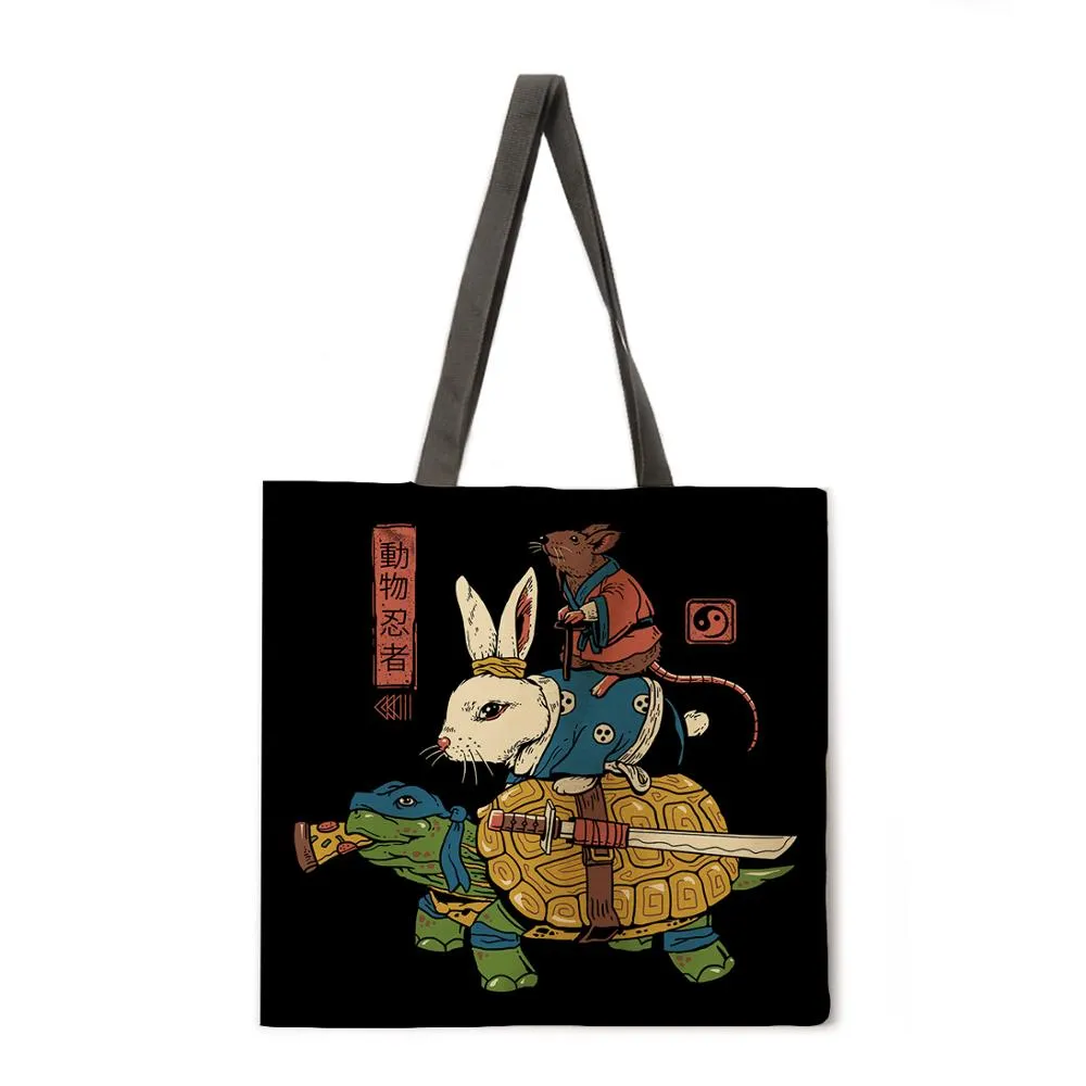 Japanese animal painting ladies casual tote bag ladies shoulder bag foldable shopping bag outdoor beach tote bag tote bag