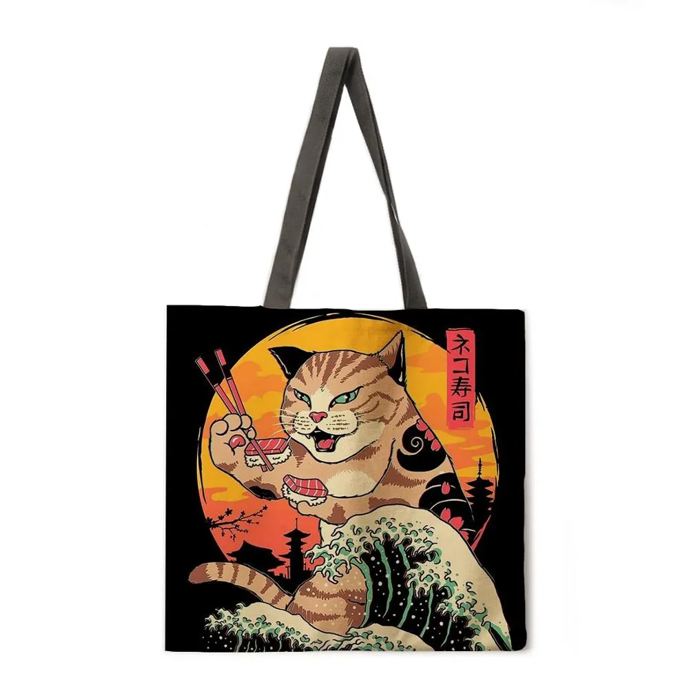 Japanese animal painting ladies casual tote bag ladies shoulder bag foldable shopping bag outdoor beach tote bag tote bag