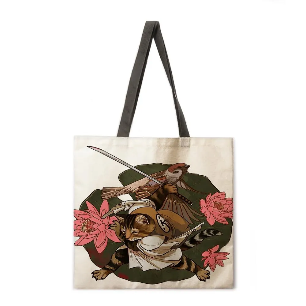 Japanese cat adult printed bag ladies casual tote bag ladies shoulder bag foldable shopping bag outdoor beach tote bag tote bag
