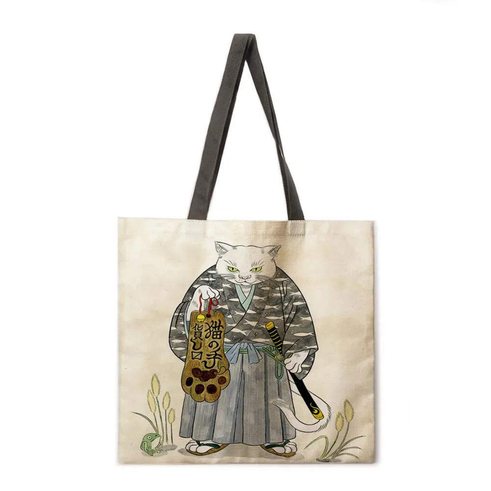 Japanese cat adult printed bag ladies casual tote bag ladies shoulder bag foldable shopping bag outdoor beach tote bag tote bag