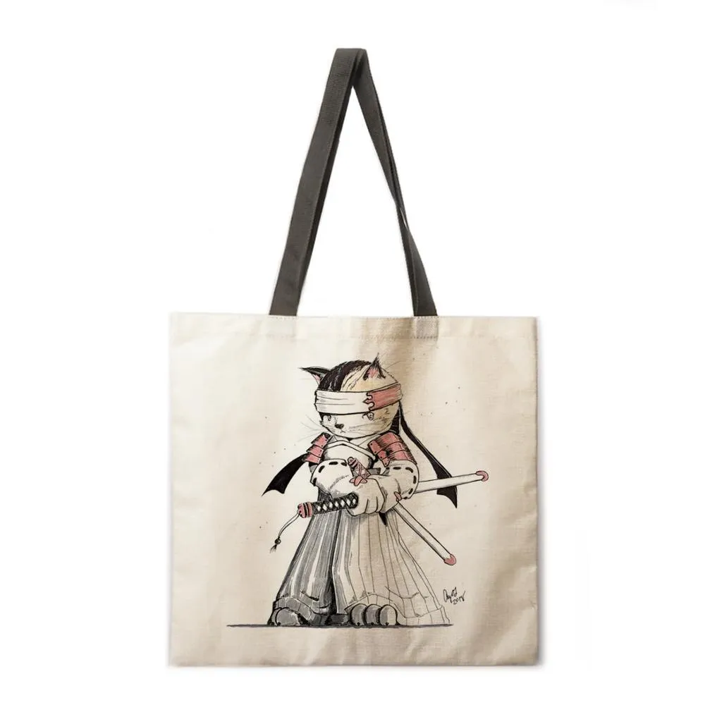 Japanese cat adult printed bag ladies casual tote bag ladies shoulder bag foldable shopping bag outdoor beach tote bag tote bag