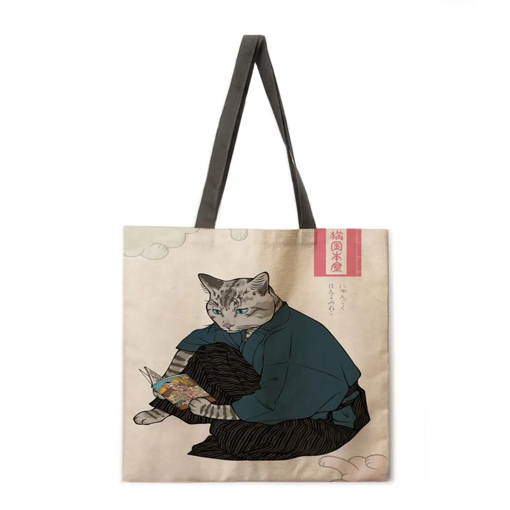 Japanese cat adult printed bag ladies casual tote bag ladies shoulder bag foldable shopping bag outdoor beach tote bag tote bag