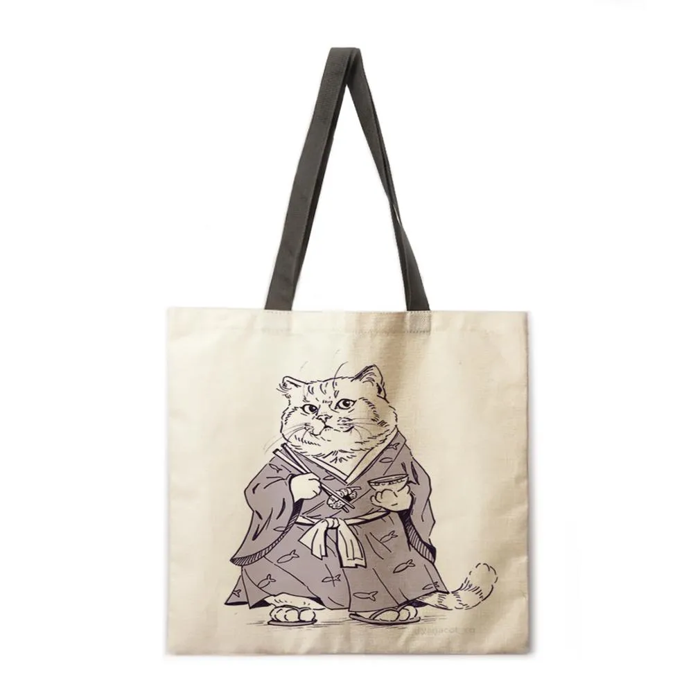 Japanese cat adult printed bag ladies casual tote bag ladies shoulder bag foldable shopping bag outdoor beach tote bag tote bag