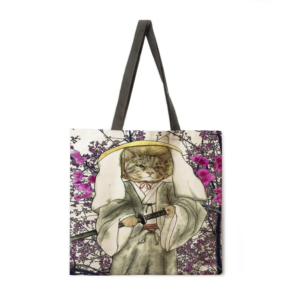 Japanese cat adult printed bag ladies casual tote bag ladies shoulder bag foldable shopping bag outdoor beach tote bag tote bag