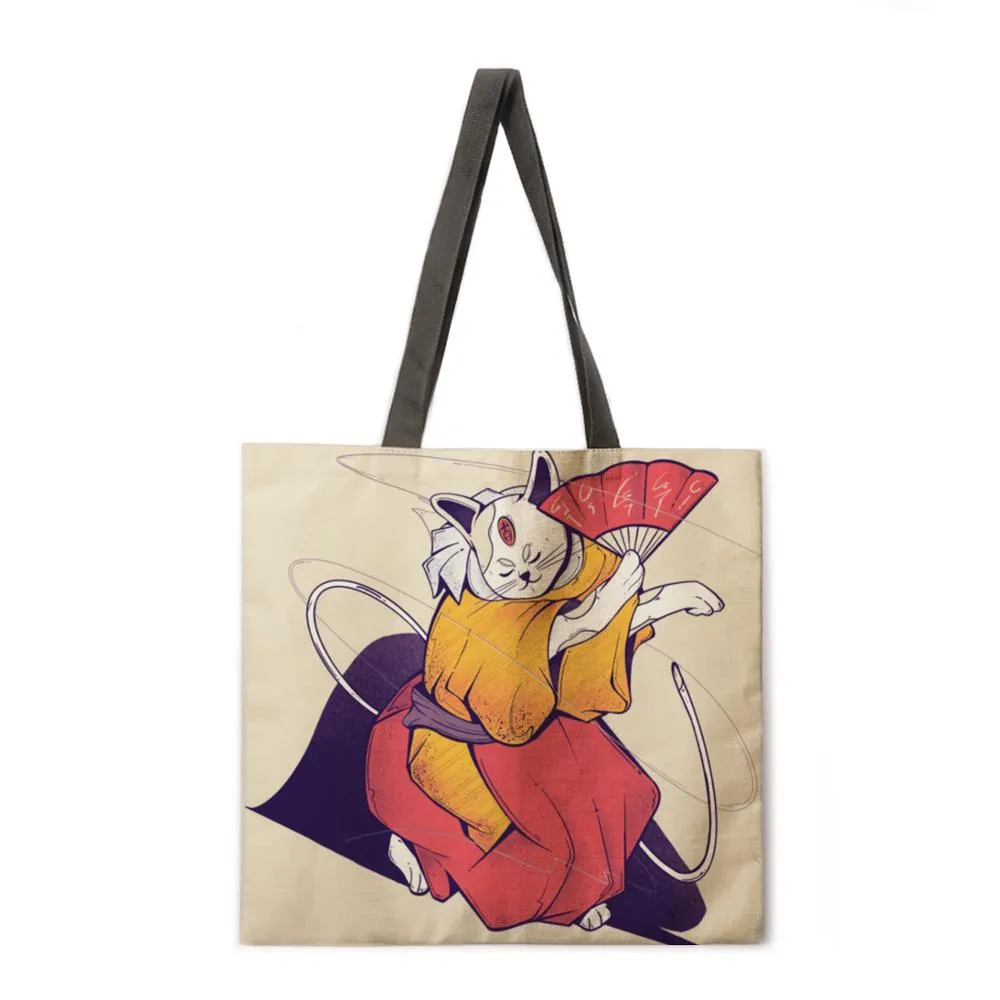 Japanese cat adult printed bag ladies casual tote bag ladies shoulder bag foldable shopping bag outdoor beach tote bag tote bag