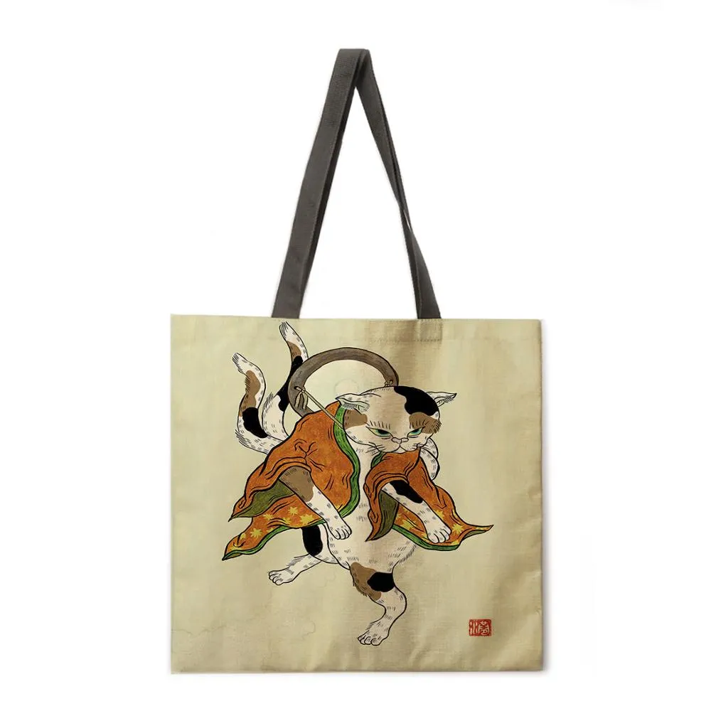 Japanese cat adult printed bag ladies casual tote bag ladies shoulder bag foldable shopping bag outdoor beach tote bag tote bag