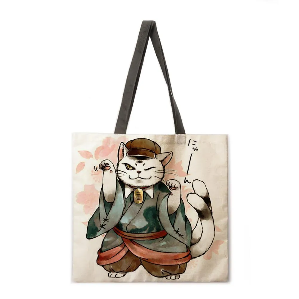 Japanese cat adult printed bag ladies casual tote bag ladies shoulder bag foldable shopping bag outdoor beach tote bag tote bag