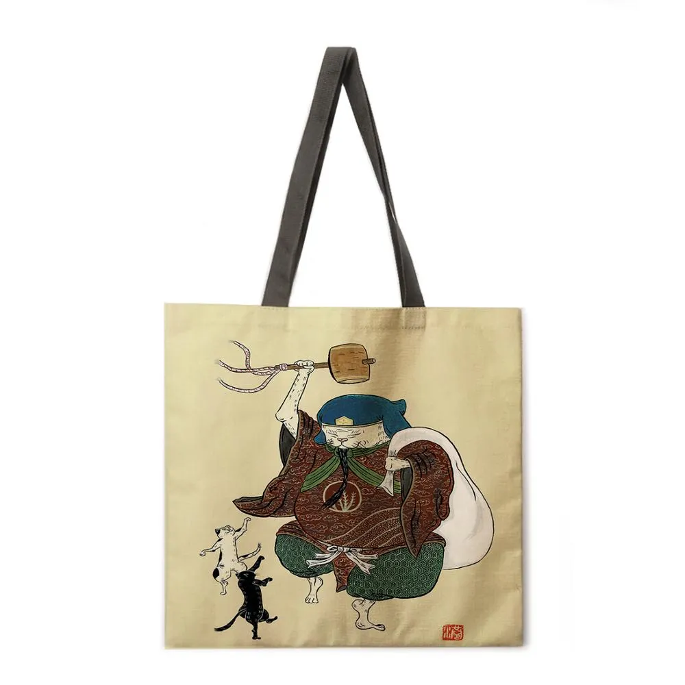 Japanese cat adult printed bag ladies casual tote bag ladies shoulder bag foldable shopping bag outdoor beach tote bag tote bag