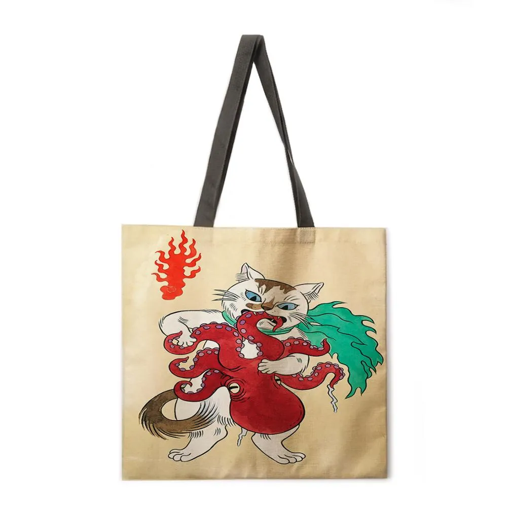 Japanese cat adult printed bag ladies casual tote bag ladies shoulder bag foldable shopping bag outdoor beach tote bag tote bag