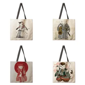 Japanese cat adult printed bag ladies casual tote bag ladies shoulder bag foldable shopping bag outdoor beach tote bag tote bag
