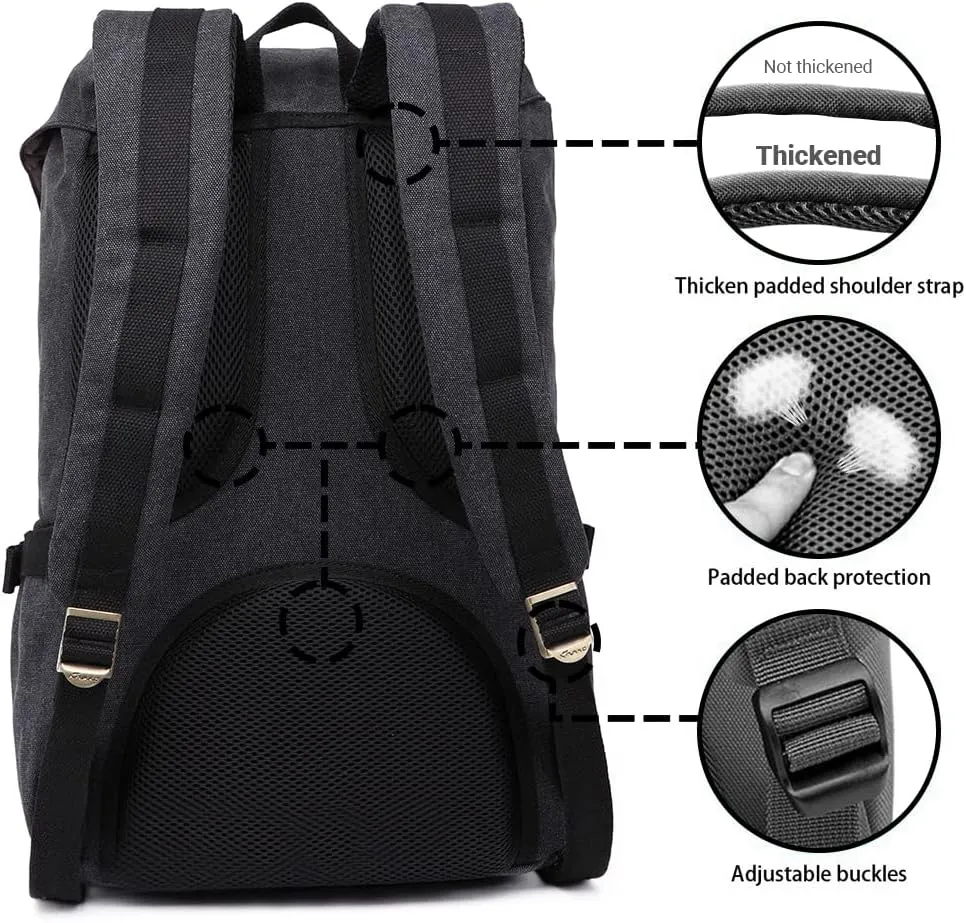 KAUKKO Travel Laptop Backpack, Outdoor Rucksack, Causal backpack Fits 15.6"(Canvas Black2pc)