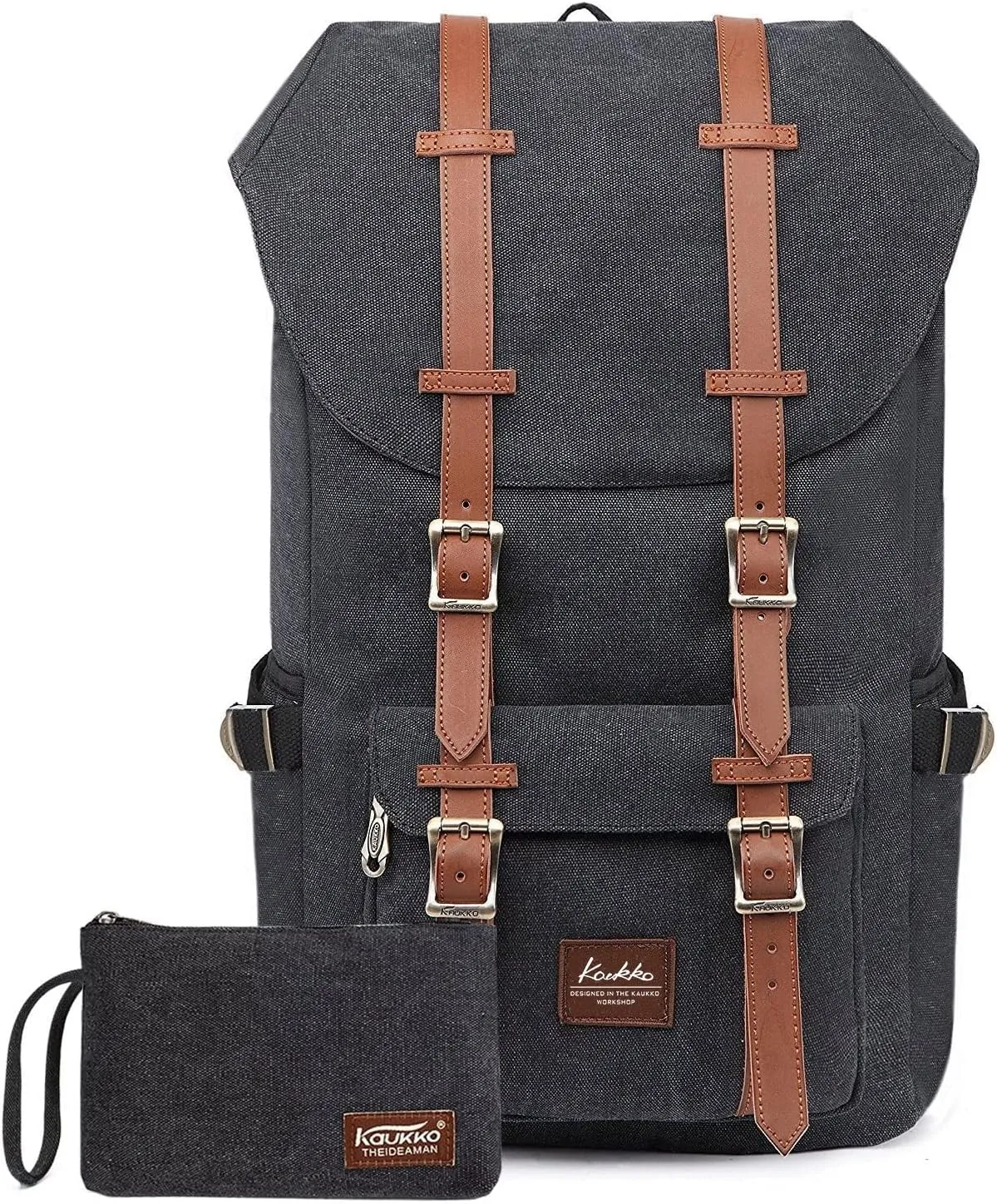 KAUKKO Travel Laptop Backpack, Outdoor Rucksack, Causal backpack Fits 15.6"(Canvas Black2pc)