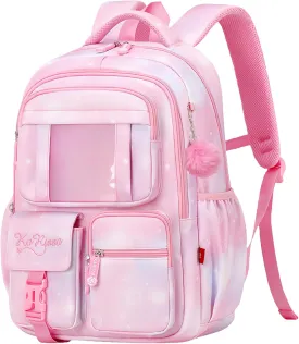 Kids Backpack for Girls, Kawaii Girls Backpack School Bags with Plush Ball Pendant, B05-Pink