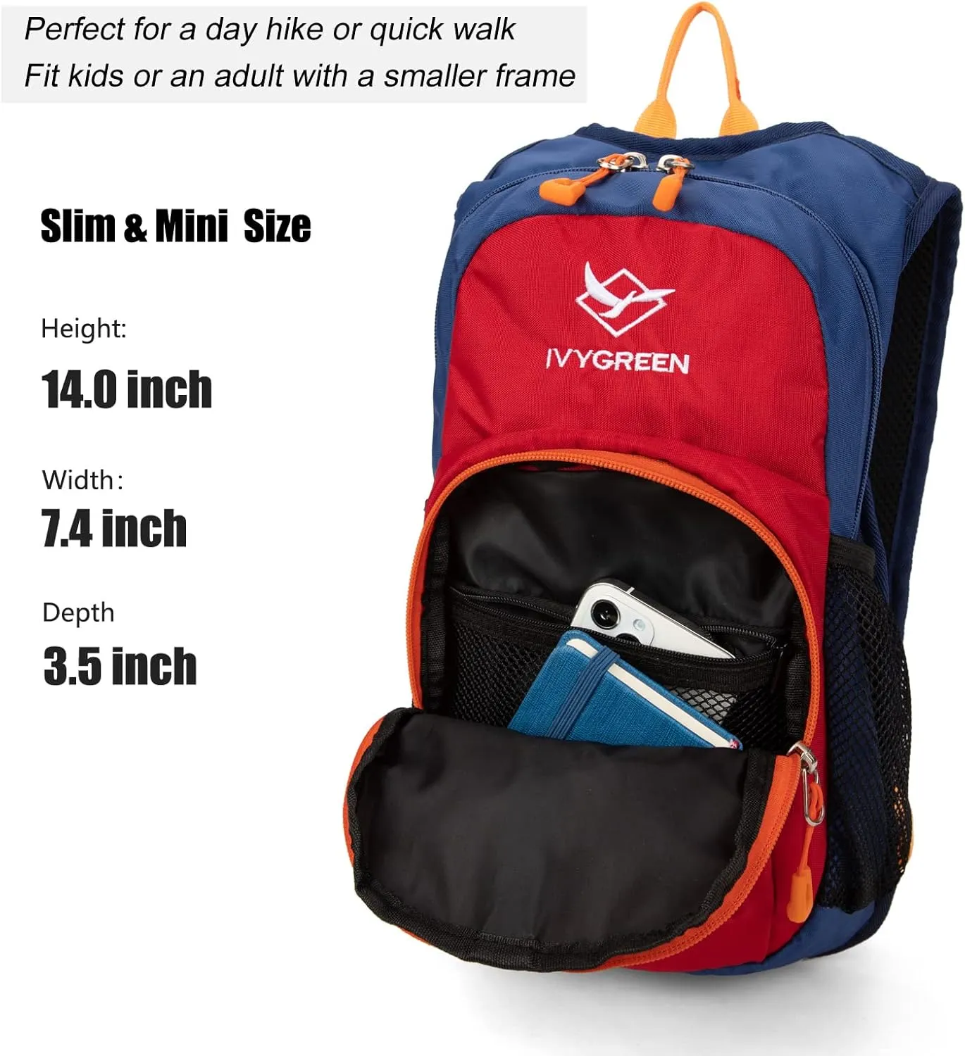 Kids Hydration Backpack, Hiking Backpack for Boys or Girls with 1.5L Water Bladder