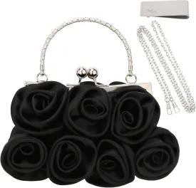 kilofly Missy K 7 Roses Clutch Purse, Satin, with Detachable Strap Money Clip