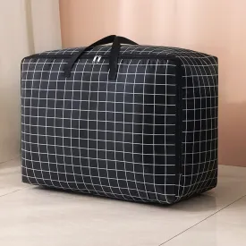 Large Capacity Luggage Bag,Waterproof Heavy-Duty Oxford Cloth Storage Totes Sapce Saving Packing Bag for Moving Travelling Storage Clothes (Black grid,M-50x35x20cm)