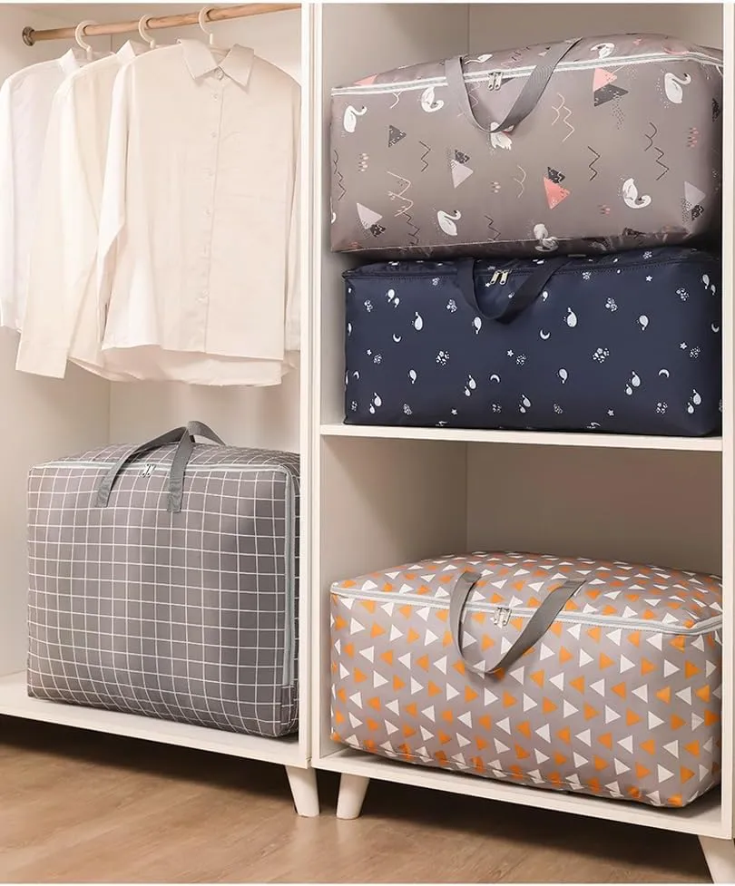 Large Capacity Luggage Bag,Waterproof Heavy-Duty Oxford Cloth Storage Totes Sapce Saving Packing Bag for Moving Travelling Storage Clothes (Black grid,M-50x35x20cm)