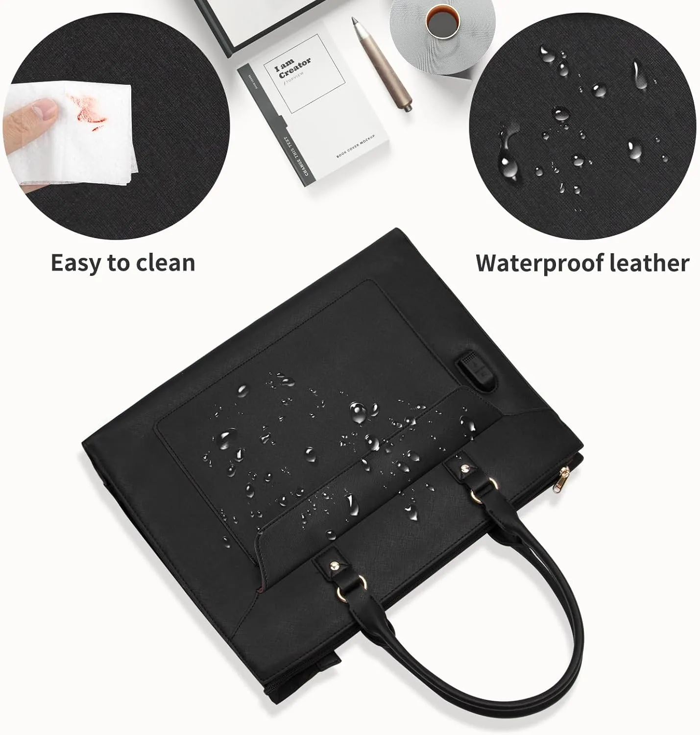 Leather Laptop Bag for Women - 17 Inch Briefcase with USB Port, Large Capacity Computer Tote, Business & Office Bag