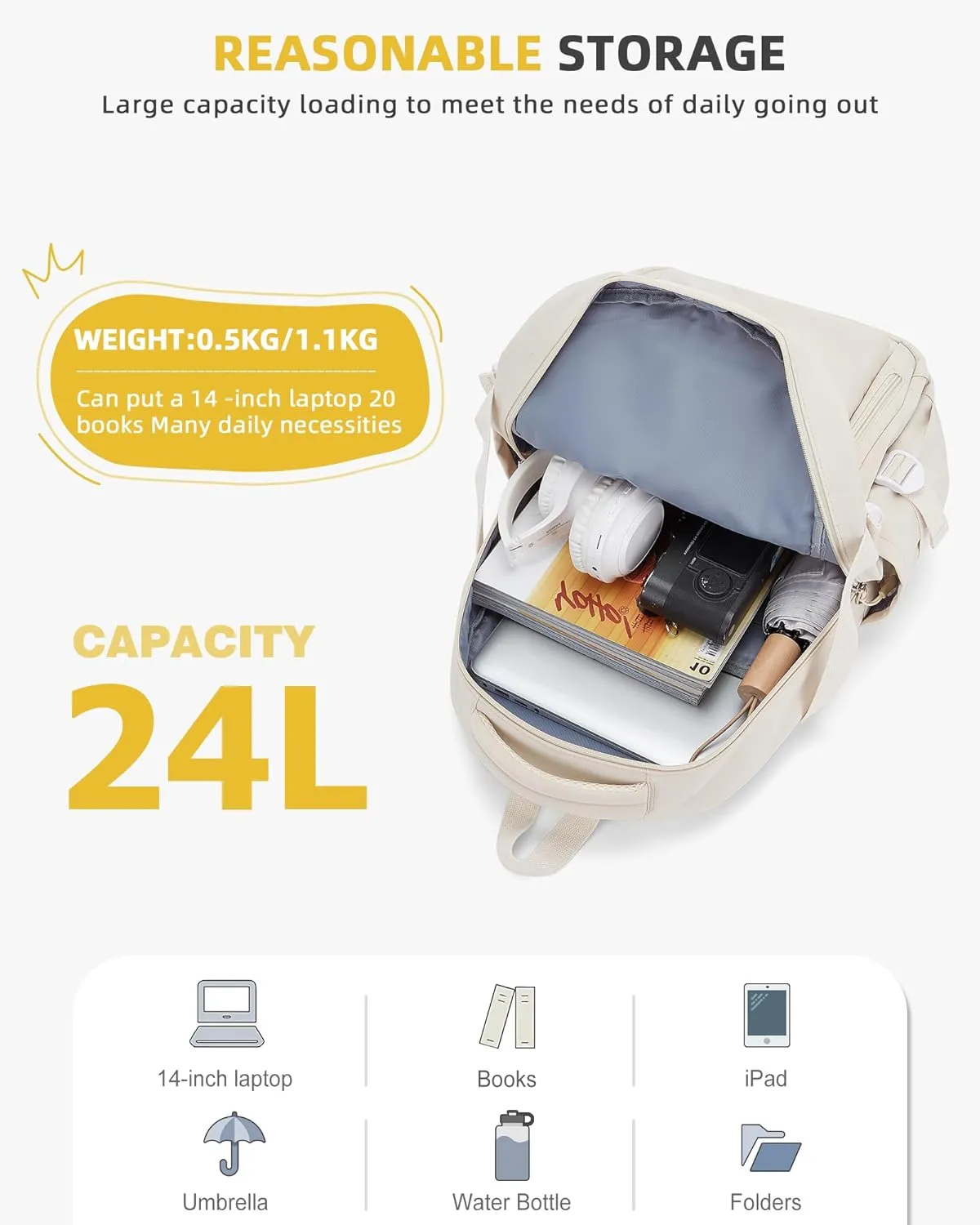 Lightweight Backpack for Women, Large Laptop Travel Backpack Casual Daypack College Bag Rucksack for Men. Beige