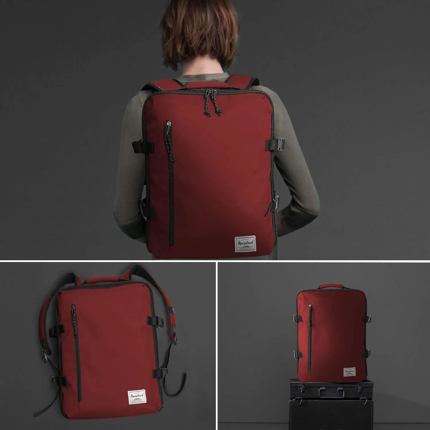Lightweight Under-seat Backpack for Clothes Travel Overnight Women Men, 15.6 Laptop Minimalist Backpack, Stylish and Casual, Red