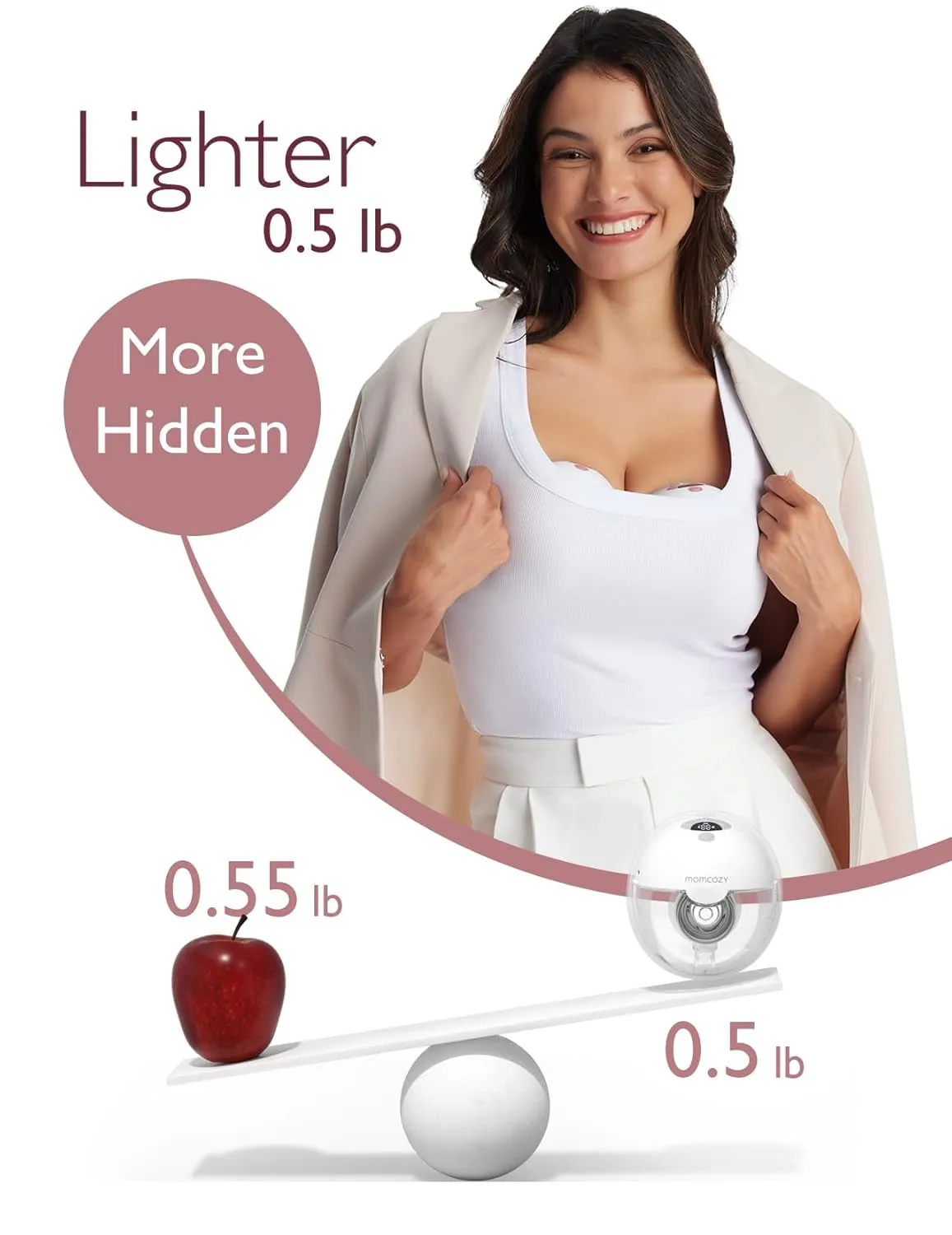 Momcozy M5 Hands-Free Wearable Breast Pump, Double-Sealed Flange for Baby-Like Comfort, 3 Modes & 9 Suction Levels, Portable Electric Pump  24mm, 2-Pack Quill Gray