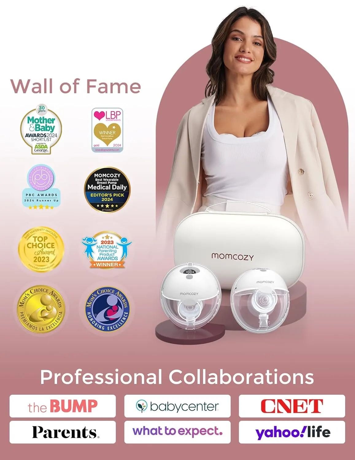 Momcozy M5 Hands-Free Wearable Breast Pump, Double-Sealed Flange for Baby-Like Comfort, 3 Modes & 9 Suction Levels, Portable Electric Pump  24mm, 2-Pack Quill Gray