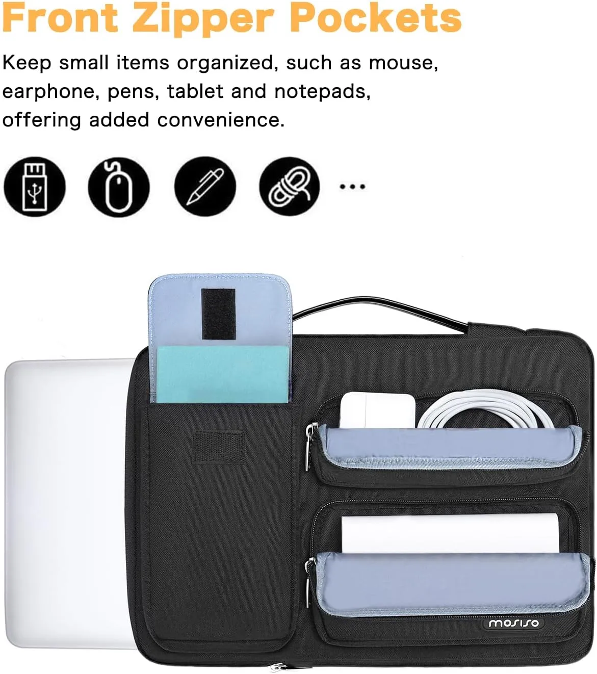 MOSISO 360 Protective Laptop Case 16 inch, 15-15.6 inch Laptop Sleeve Compatible with MacBook Pro 16, HP Acer Dell Lenovo ASUS Notebook, Side Open Bag with 2 Raised&1 Flapover Pockets, Black
