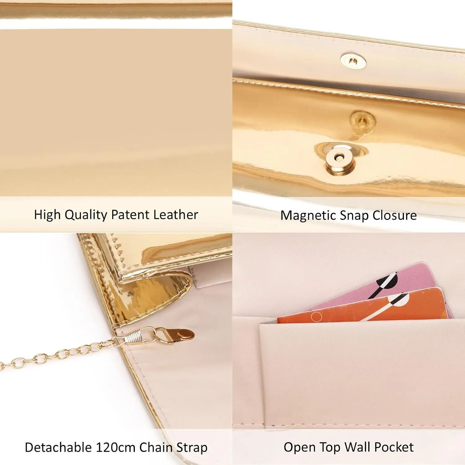 Patent Leather Envelope Clutch Womens Evening Handbag Stylish Shoulder Bag Purse for Christmas Wedding Party Prom