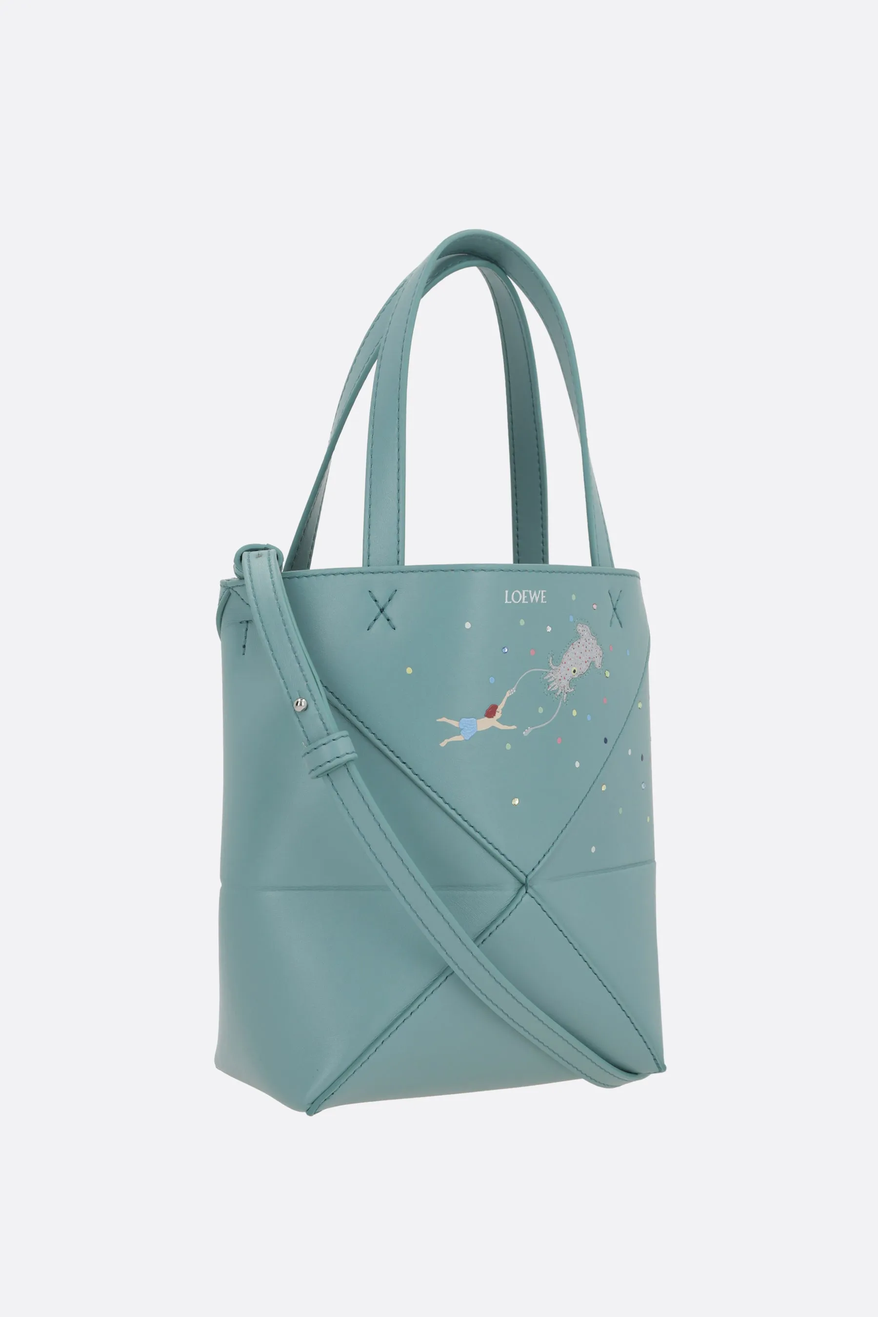 Puzzle Fold Graphic Print Leather Tote