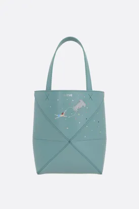 Puzzle Fold Graphic Print Leather Tote