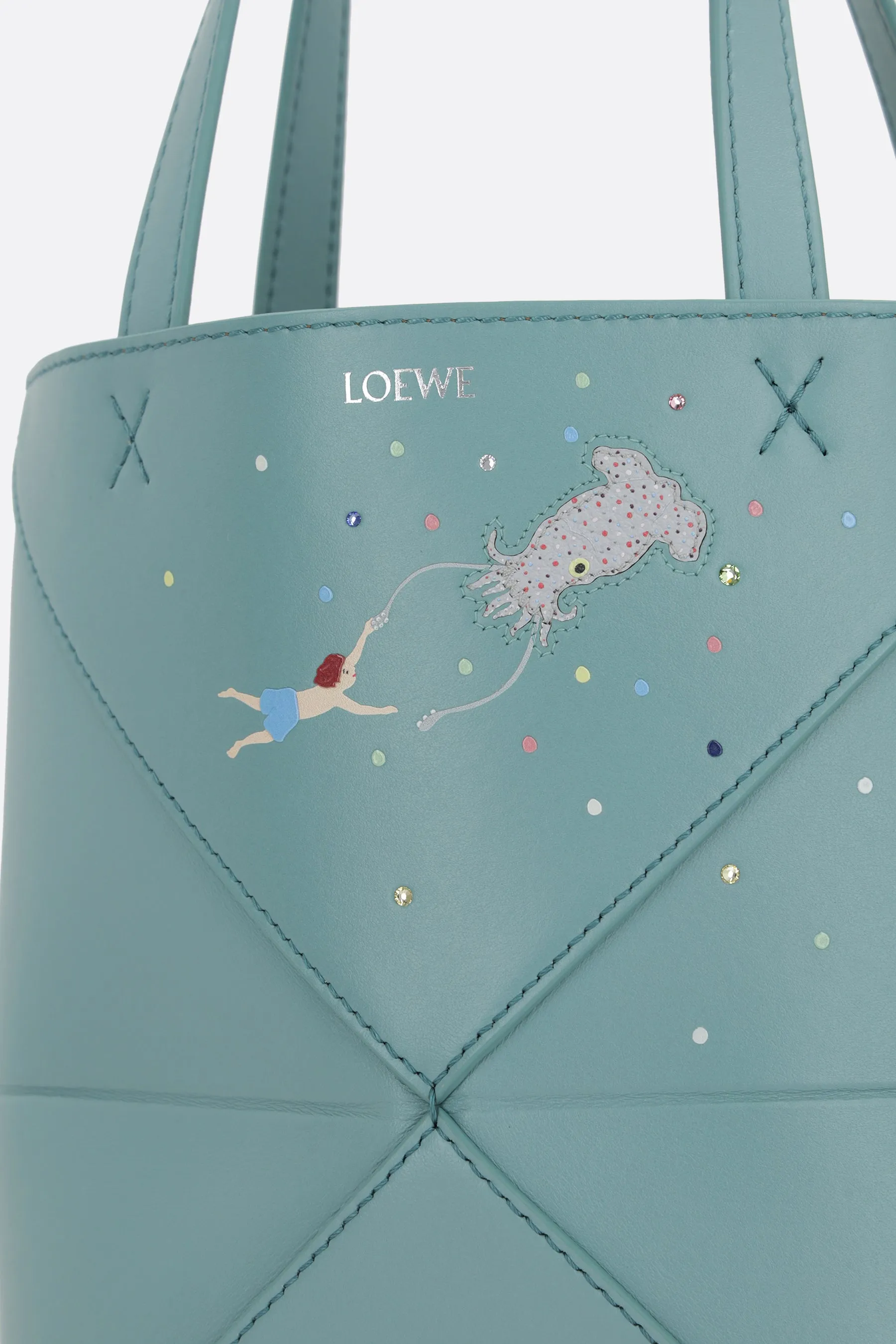 Puzzle Fold Graphic Print Leather Tote