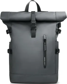 Roll Top Laptop Backpack for Men Women, Expandable Casual Daypack for 15.6 Inch Macbook Water-Resistant Commuter Laptop Rucksack Large Capacity Adjustable 18-27L for Work Business College-Grey
