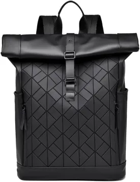 Roll Top Laptop Backpack for Men Women, Expandable Casual Daypack for 15.6 Inch Macbook Water-Resistant Commuter Laptop Rucksack Large Capacity Adjustable (Black)
