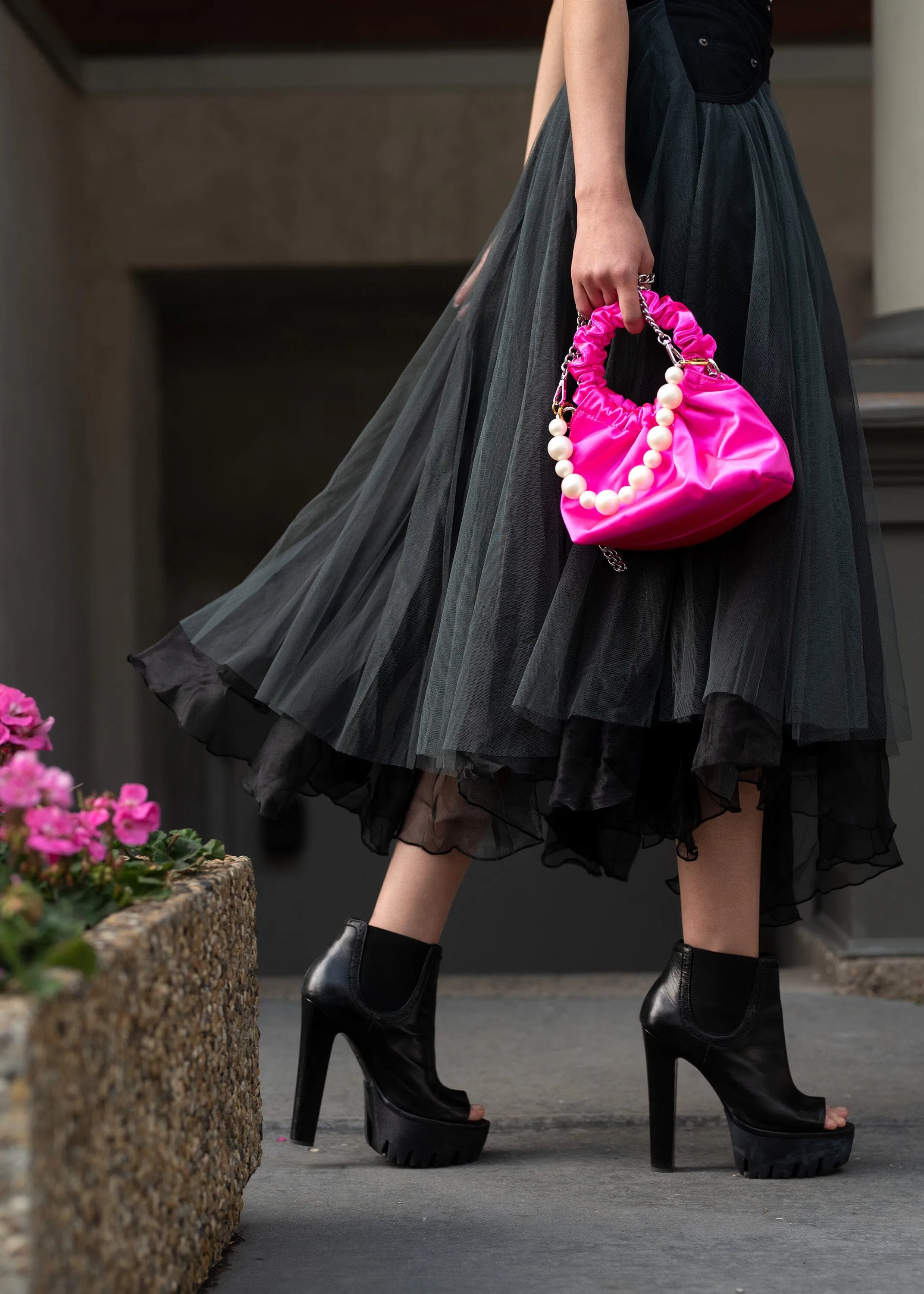 Ruched Satin   Pearl Bag