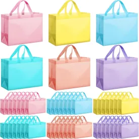 Sanwuta 48 Pcs Rainbow Reusable Gift Bags Bulk Tote Bags with Handle Non Woven for Pride Day Party Birthday(Macaron Color)