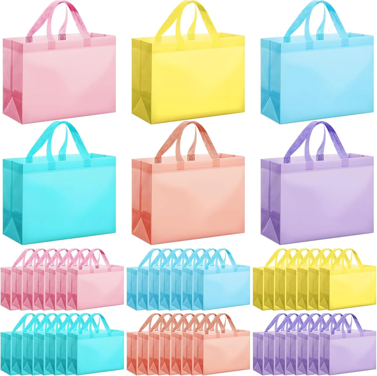 Sanwuta 48 Pcs Rainbow Reusable Gift Bags Bulk Tote Bags with Handle Non Woven for Pride Day Party Birthday(Macaron Color)