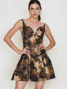 Sleeveless Satin Floral Jacquard Mini Dress