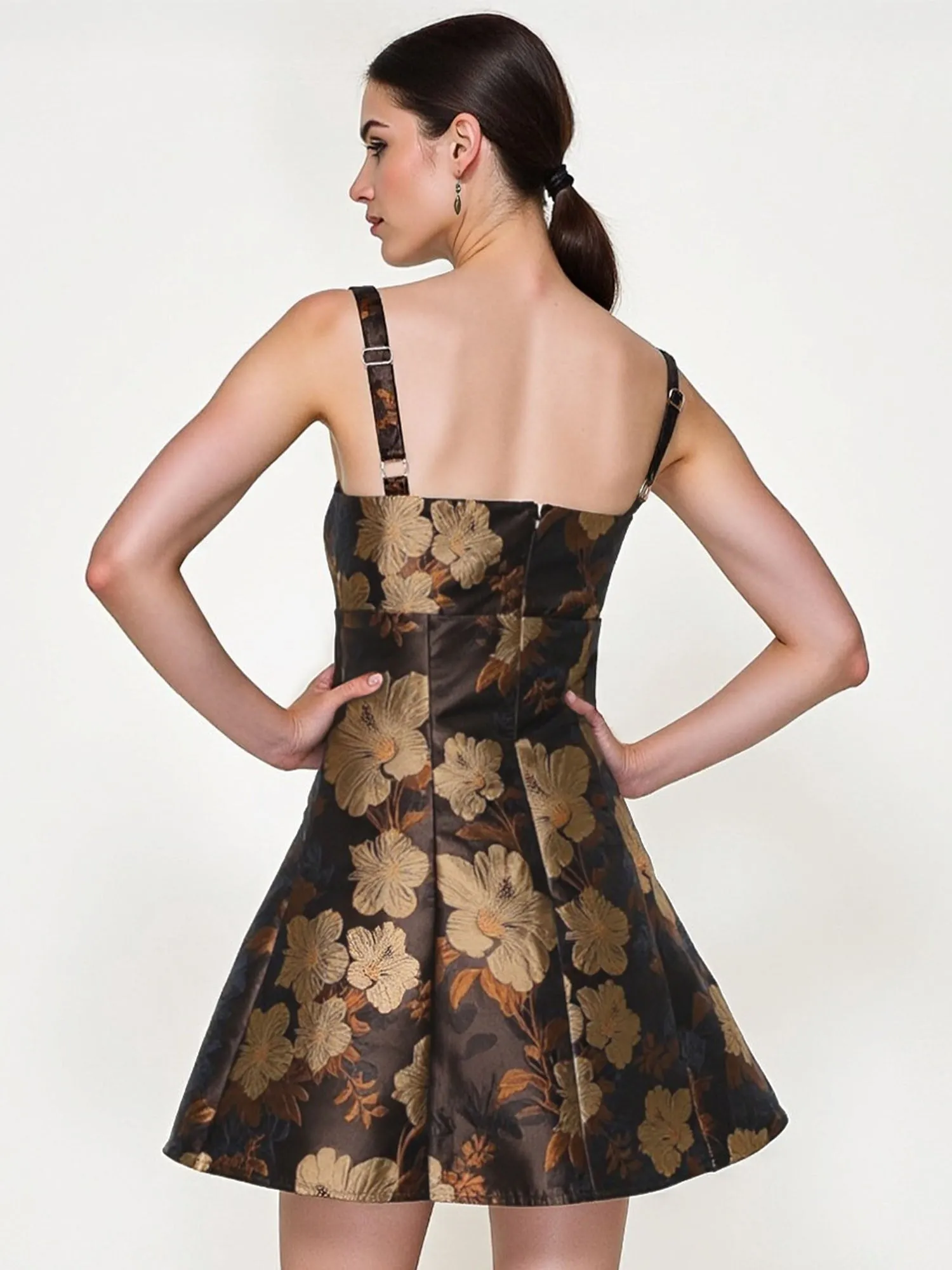 Sleeveless Satin Floral Jacquard Mini Dress