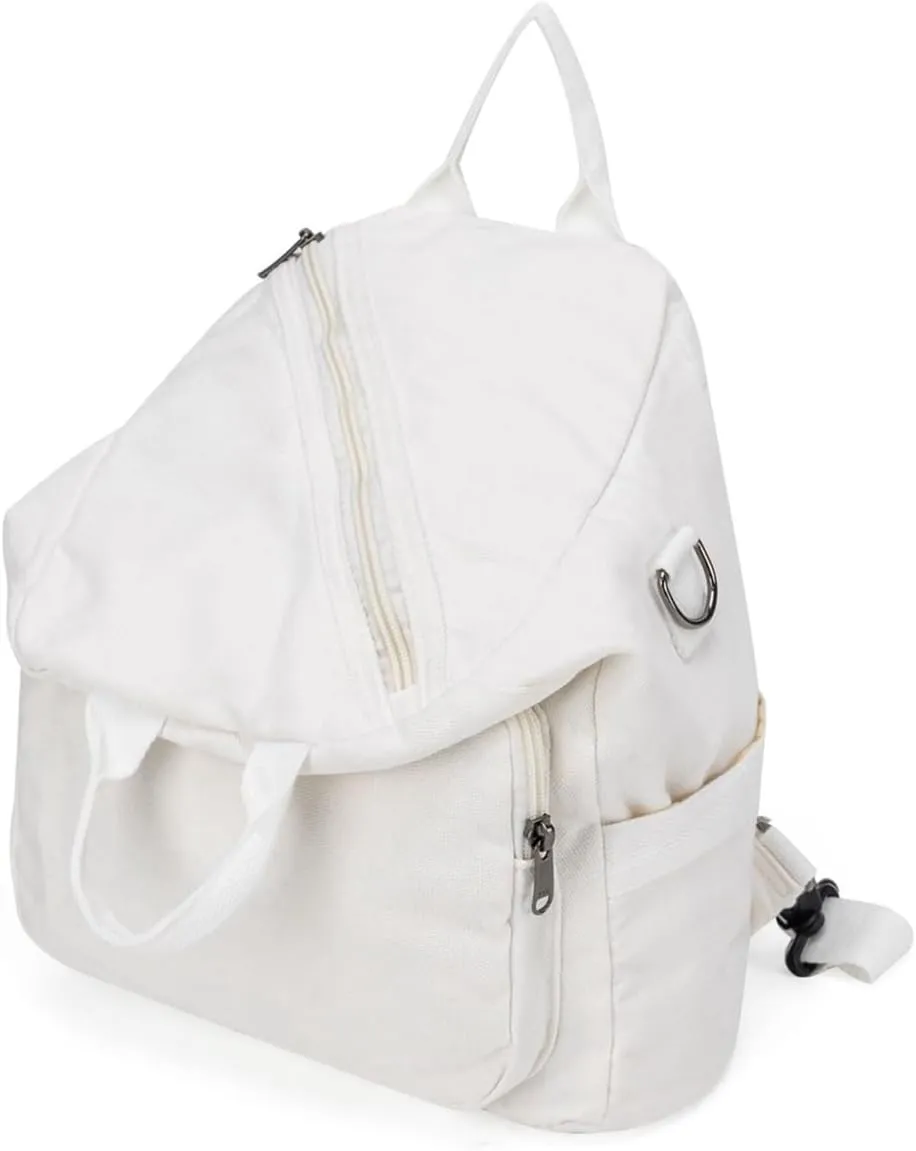 Small Backpack for Women Cute Backpack Ladies Canvas Backpack Purse for Women Men Casual Daypack Fashion Satchel Bag for Daily,Work, (White)