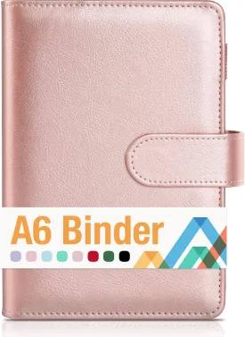 Sooez A6 Notebook Binder, 6 Ring Planner PU Leather Personal Organizer With Magnetic Buckle Closure, Loose Leaf Portfolio Cover, 7.48"x5.2"