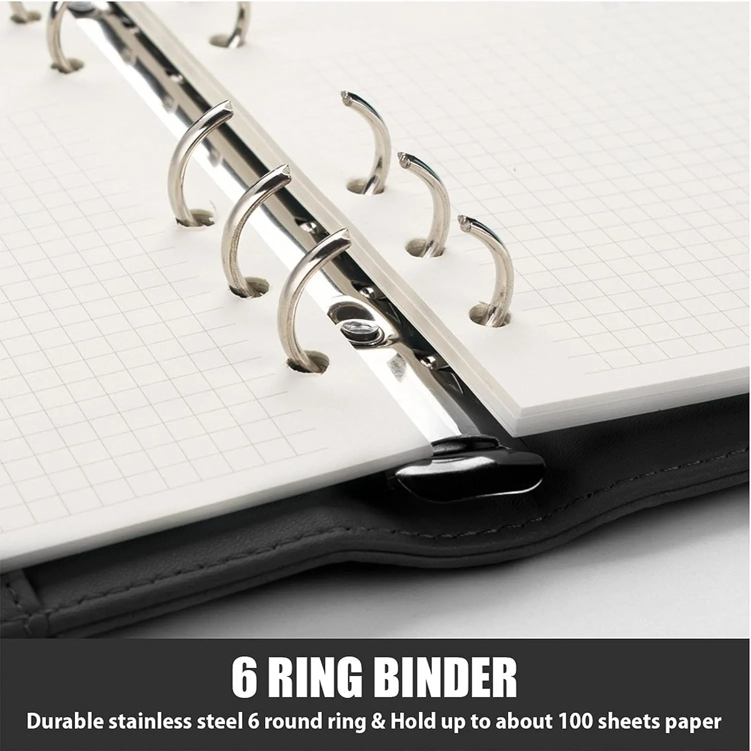 Sooez A6 Notebook Binder, 6 Ring Planner PU Leather Personal Organizer With Magnetic Buckle Closure, Loose Leaf Portfolio Cover, 7.48"x5.2"