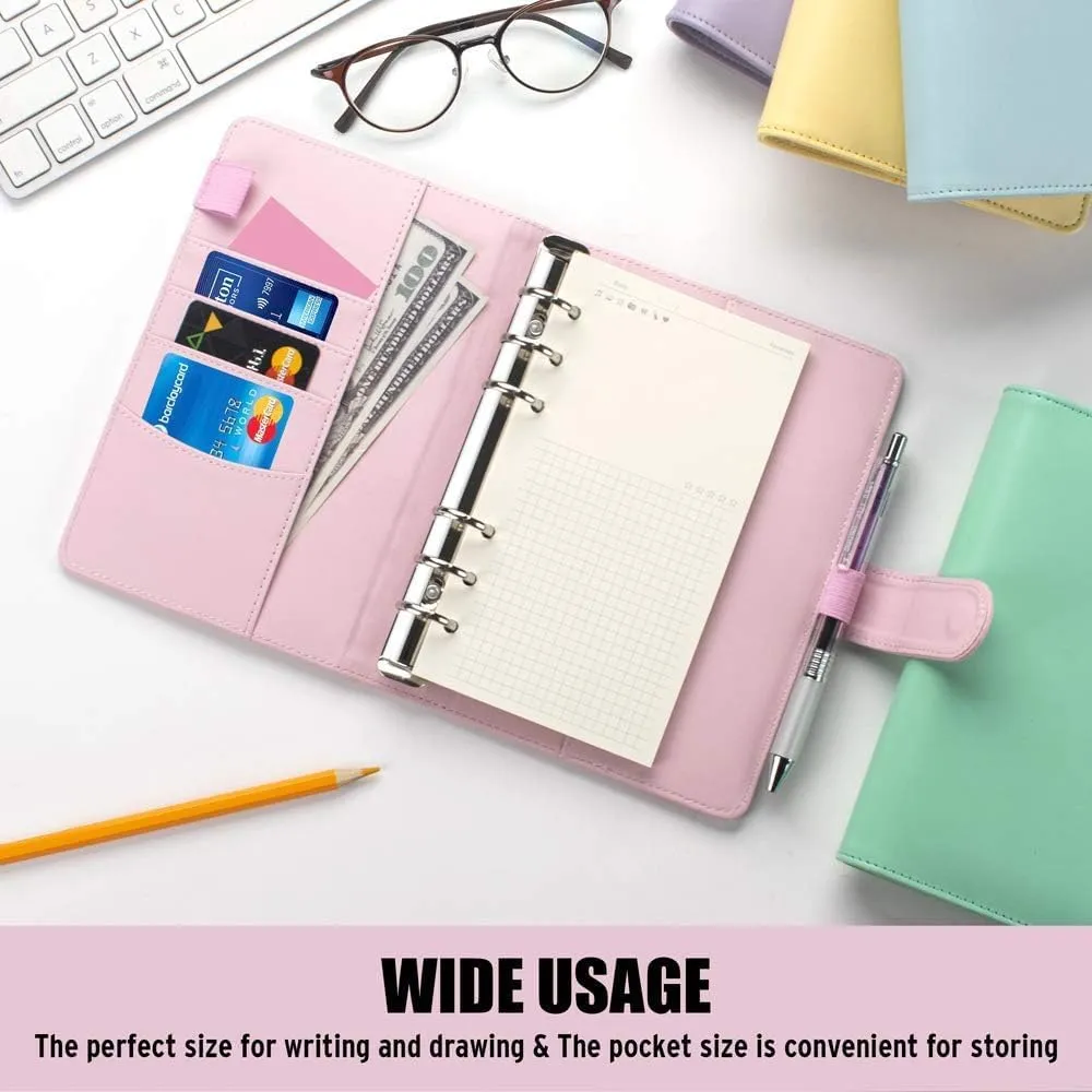 Sooez A6 Notebook Binder, 6 Ring Planner PU Leather Personal Organizer With Magnetic Buckle Closure, Loose Leaf Portfolio Cover, 7.48"x5.2"
