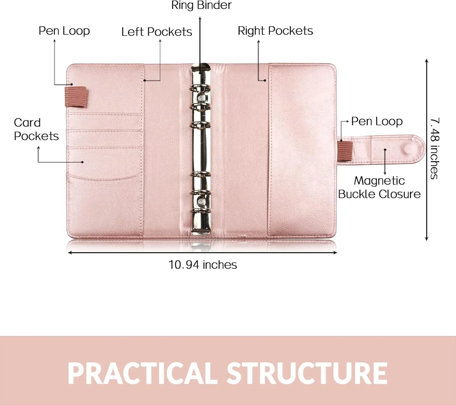 Sooez A6 Notebook Binder, 6 Ring Planner PU Leather Personal Organizer With Magnetic Buckle Closure, Loose Leaf Portfolio Cover, 7.48"x5.2"