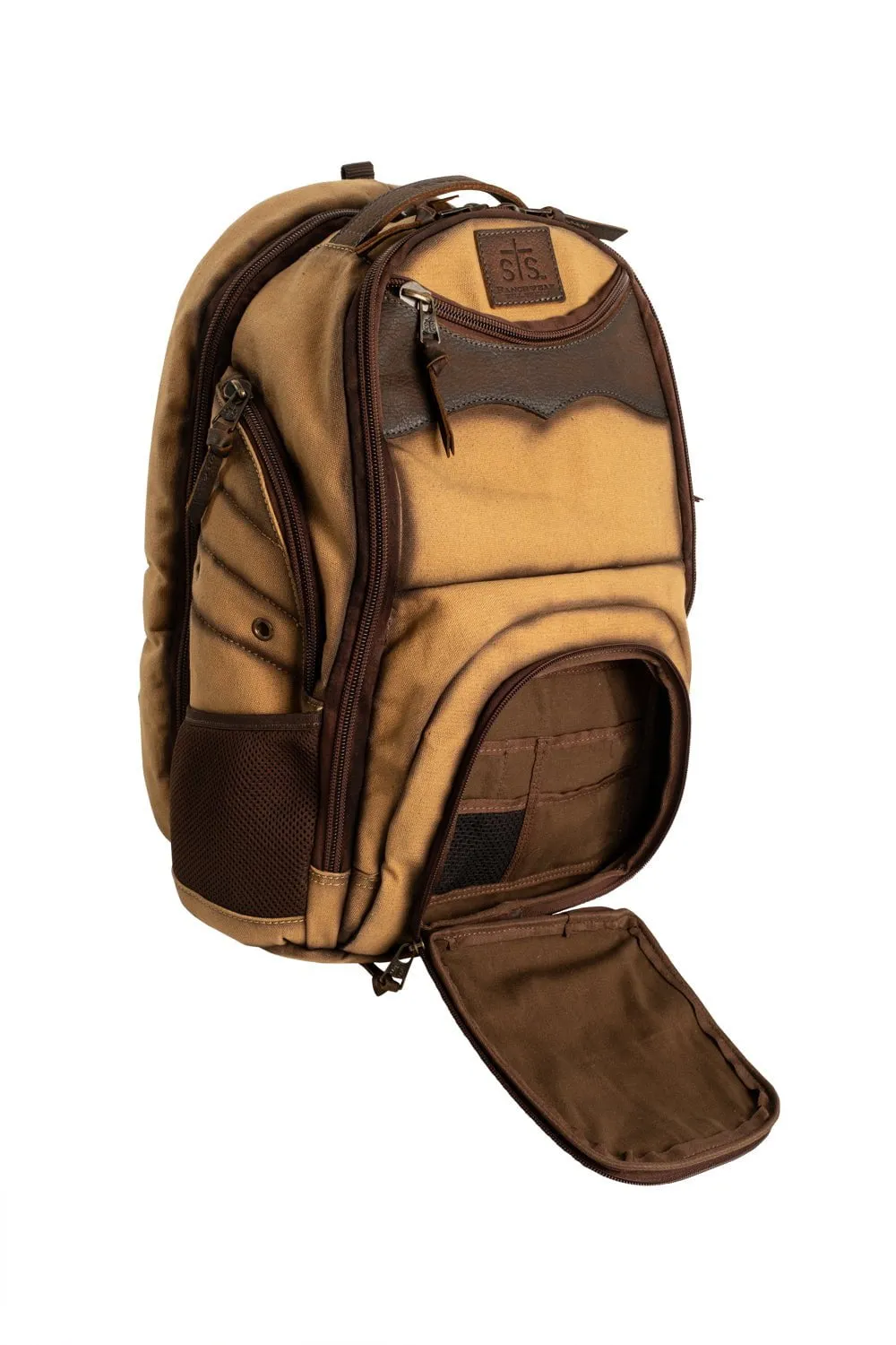 STS Ranchwear Mens Buffalo Creek Theo Tan/Chestnut Buffalo Leather Backpack
