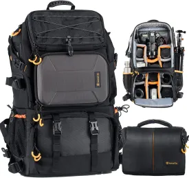 TARION Pro 2 Bags in 1 Camera Backpack Large with 15.6" Laptop Compartment Waterproof Rain Cover Extra Large Travel Hiking Camera Backpack DSLR Bag