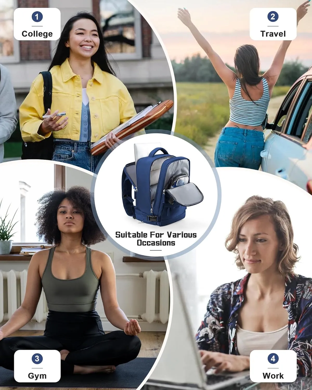 Travel Backpack Carry on Flight Approved Carry on Backpack for Airplanes Personal Item Travel Bag 18x14x8 Inches Traveling Backpack for Men Women Airback Backpack for Travel Mochila de Viaje Navy Blue