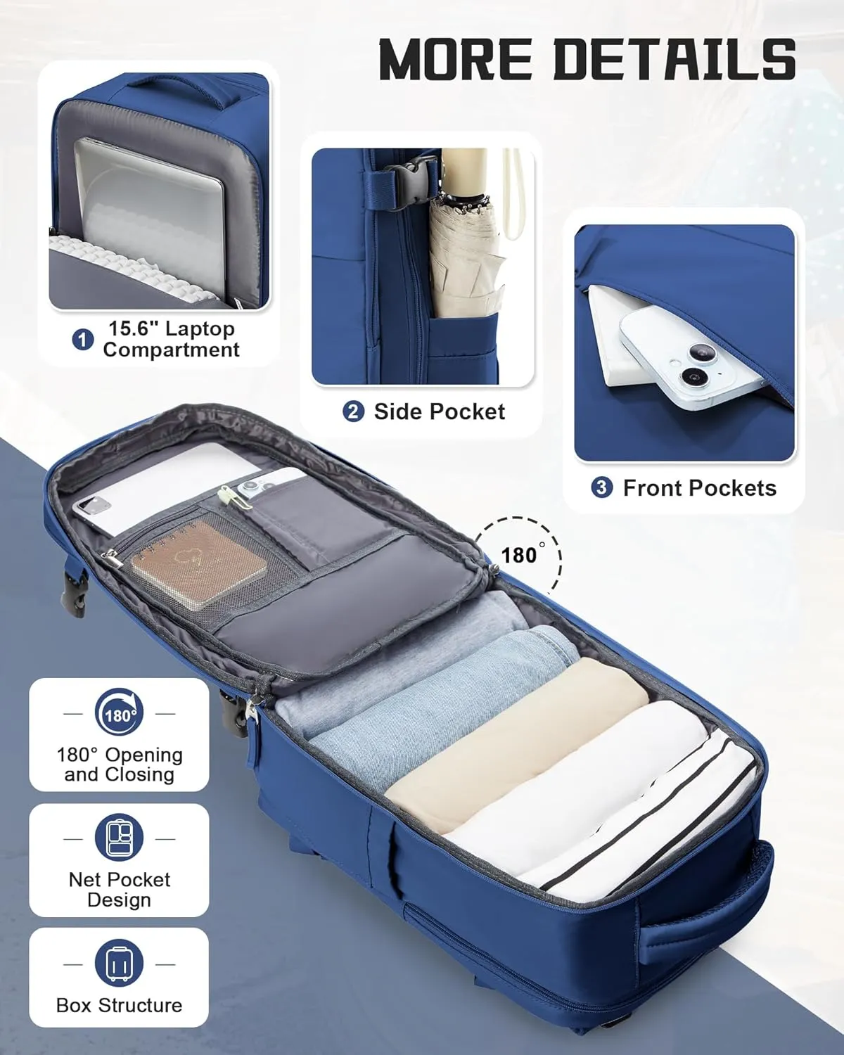 Travel Backpack Carry on Flight Approved Carry on Backpack for Airplanes Personal Item Travel Bag 18x14x8 Inches Traveling Backpack for Men Women Airback Backpack for Travel Mochila de Viaje Navy Blue